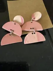 Pink 3 Part Polymer Clay Earrings Geometric Shapes Barbiecore