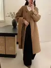 Korean Removable Scarf Collar Double-sided Wool Coat Women's Trench Wool Blend