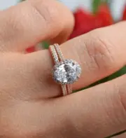 Bridal Ring Set Oval Solitaire Ring Set Engagement Wedding Ring Set 925 Silver