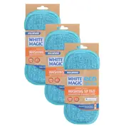 3x White Magic Double-Sided Dish Washing Up Pad Cleaning Sponge Scrubber Sea BLU