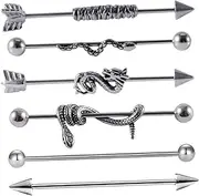 [Healeved] 6Pcs Industrial Piercing Earrings Set Stainless Steel Barbell Studs Chic Cartilage Jewelry for Men and Women Comfortable Lightweight Design for Everyday Wear