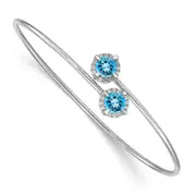 14k White Gold Blue Topaz and Natural Diamond Flexible Bangle