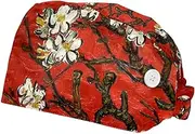 [WOSHJIUK] Working Cap 2 Pack Scrub Caps,Pear Blossom Vintage Tree Cherry Blossom,Working Hat with Button and Sweatband,Adjustable