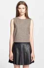 THEORY FOCHA Wool Blend Plaid Sleeveless Crop Top Shell Vest Womens Large NEW