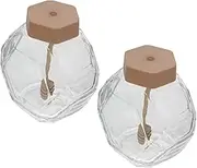 GLEAVI Pc Set Glass Honey Jar Wooden Lid Bee Honey Stir Stick Sealing Jar for Long-lasting Freshness