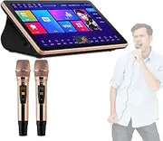 Professional Karaoke Smart Screen Player with Wireless Microphone Karaoke Machine, Amplifier Function, Mobile App Control, Support Cloud Download Songs, Suitable for Home, Bar,8TB-Black