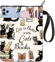 CRASPIRE Cat Words Book Cover Book Protector for Paperbacks Washable Fabric Cloth with Zipper and Extra Sleeve Pocket for Book Lovers Classmate Gifts
