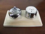 polished chrome power point,deco switch and socket on pine wood block