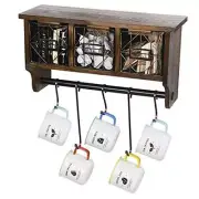 Rustic Wall Mounted Coat Rack Shelf with Hooks and Baskets, Wood Coffee Brown