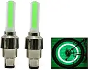 2 x LED Valve Caps Green for Bicycle - Luminous Green Tyre Light for Valves - Waterproof Bicycle Light for Better Visibility at Night