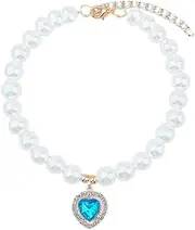 yuksok Dog Cat Pearl Necklace Adjustable Dress up Fashion Pet Puppy Jewelry Dog Collar Necklace for Kitten Female Dogs Puppy Parties, S