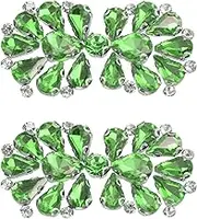 uxcell 2Pcs Rhinestone Crystal Applique, Rhinestone Iron on Patch, Bow Hot Fix Crystal Sewing Applique for Bridal Sash Wedding Dress Shoes Bags, Green