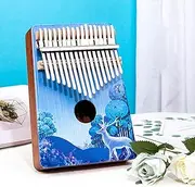 Colorful Hand-Painted Kalimba 17 Key with Velvet Bag, Tune Hammer Thumb Piano Beginners Finger Piano for Birthday Parties, Weddings(Blue D)
