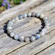 Natural Labradorite Stone Beaded Bracelet Gray Gemstone Stretch Bracelet Elastic