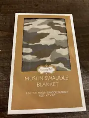 Mud Pie Camo Cotton Muslin Swaddle Blanket- 47” X 47”- NEW