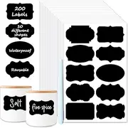 200PCS Chalkboard Labels, Waterproof Reusable Labels with 1 Erasable Pen, Removable Blackboard Label Stickers for Food Containers, Storage Bins, Jars, Kitchen Spice Label (Black)