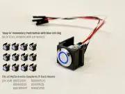 Set of 12x Snap-in momentary push button with blue LED ring