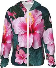[LHBWCVN] UPF 50+ Light Jacket Full Zip Sun Protection Hoodie for Women Men Long Sleeve Hawaii Flower Sun Shirts