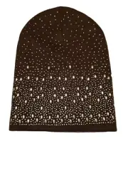 New Women Beanies Glittery Shinestones Color Brown Brand New One Size.