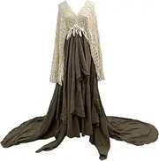 [D&J DON&JUDY] Cotton Maternity Dress for Photoshoot Maternity Gown Pregnancy Party Dresses Stereoscopic Hook piceces Sleeves