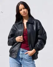 [Ava And Ever] Ava And Ever Women's Dean Faux Leather Jacket in Matte Black Size 6 6 Matte Black