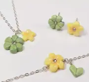 Wood Sorrel Porcelain Flower Earrings, with Swarovski Chaton Crystal, K-Handmade