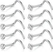 [D.Bella] 18G 20G Nose Studs Stainless Steel 2mm Opal CZ L Shaped Nose Rings Studs Nose Rings for Women Nostrial Piercing Jewelry