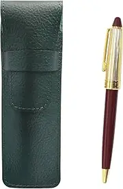 SASMG-800B-R Neo D-800 Holi Gold Finish Retro Ballpoint Pen Set, Red Grain Leather Pencil Case Moss Green