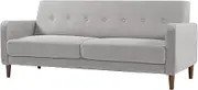 Zinus Adair Armchair Mid Century Modern Chair with Armrest Pockets Tufted Linen Upholstery Light Grey Fabric