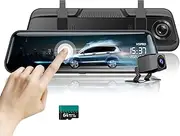 Asawin - Rearview Mirror Instrument Panel Camera, 10 inch 2K,64G Storage Card DVR, Front and Rear, Full Screen, 24-Hour Parking Mode, Screen, Reverse Image IPS
