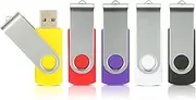 4GB Flash Drives 5 Pack, Alihelan USB Flash Drive USB 2.0 Thumb Drive Swivel Memory Stick U Disk Jump Drive Zip Drive with Led Indicator (5 Mixed Colors: Black Red Purple Yellow White, 4G)