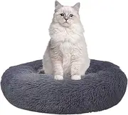 Calming Dog Bed for Small Dog & Cat Anti-Anxiety Puppy Bed Machine Washable Fluffy Luxury Anti-Slip Waterproof Donut Cuddler Round Dog Bed (M-60cm)