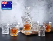 7 Piece Full Glass Whisky Wine Bottle And Cup Set 1 Whisky Bottle + 6 Whisky Cup