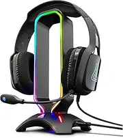 G-LAB K-Stand Radon Gaming Headset Stand - RGB Backlight, USB HUB 2 x 2.0, Anti-Slip Base - Universal Stand for PC PS4 Xbox One Nintendo Switch Gaming Headset (Black)