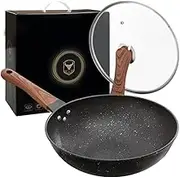 Chamgeco 32cm Nonstick Frying Pan with Glass Lid, Induction Compatible Wok & Skillet Saute Pan for Gas/Electric Cooktops - PFOA Free Coating, Heat-Resistant Handle, Chef's Saute Pan & Omelette Pans