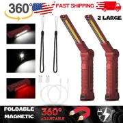 USB Rechargeable RED LED COB Work Light Mechanic Flashlight Lamp Magnetic Base