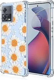 for Moto S30 Pro,Moto Edge 30 Fusion Phone Case with Clear Floral Pattern,Shockproof Protection Soft TPU Case for Motorola S30 Pro,Motorola Edge 30 Fusion,Daisy Floral