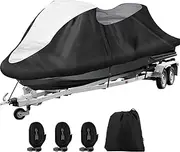 SPORTYOUTH Trailerable Jet Ski Cover 3 Seats, Waterproof PWC Jetski Cover Universal Fits Length 136" to 145", Heavy Duty 210D UV Resistant Replacement Cover for Sea-Doo Yamaha Kawasaki - Black Grey