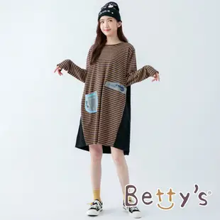 betty’s貝蒂思(05)拼接條紋布綁結洋裝(黃條紋)