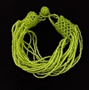 Handmade Bracelet GLASS BEADS LIME GREEN PERIDOT Tone Bohemian 20 Strands 7 inch