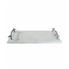 12 In. White Marble Silver Branch Handles Charcuterie Chopping Cutting Board