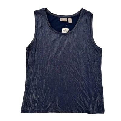 Chicos EasyWear Tank Top Womens Size 1 Small Blue Foiled Ever Midnight Rayon NWT
