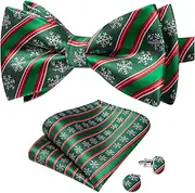 [DiBanGu] Christmas Bow Ties for Men Silk Pretied Bow tie Set with Pocket Square Cufflinks Holiday Funny Bow Tie