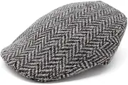 [Hanna Hats] of Donegal Touring Cap Irish Flat Cap for Men's Driving Cap Made in Ireland 100% Wool Tweed (Granite Grey Herringbone, X-Large), Granite Grey Herringbone, X-Large