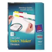 Avery� Print & Apply Clear Label Dividers w/Color Tabs, 5-Tab, Letter, 25 Sets