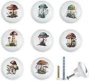 [JamJam] Set of 8 1.5" Ceramics Mushroom Knobs Unique Vintage Nursery Kids Room Cabinet Drawer Knobs Dresser Handles