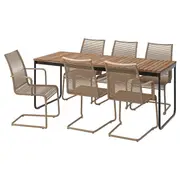VÄSMAN / VÄSMAN table+6 chairs w armrests, outdoor, extendable light brown stained/brown, 135x190/74 cm