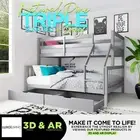 Kids Solid Pine Wooden Triple Bunk Bed Frame Twin Storage Drawers Bedroom