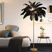 Natural Ostrich Feather Lamp Floor, Feather Lamps Modern Bedroom Standing Lamp with White Feather Lamp Shade, 3 Colors Led Bulb, Feather Floor Lamps Living Room Lighting for Girl Bedroom Decor