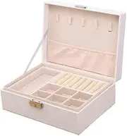 [WININMETA] Jewellery Box,Travel Jewellery Case,Jewellery Box Organiser for Women Girls,2 Layers PU Leather Large Jewelry Storage Case Removable Compartment for Necklace Earrings Rings Bracelets (White)